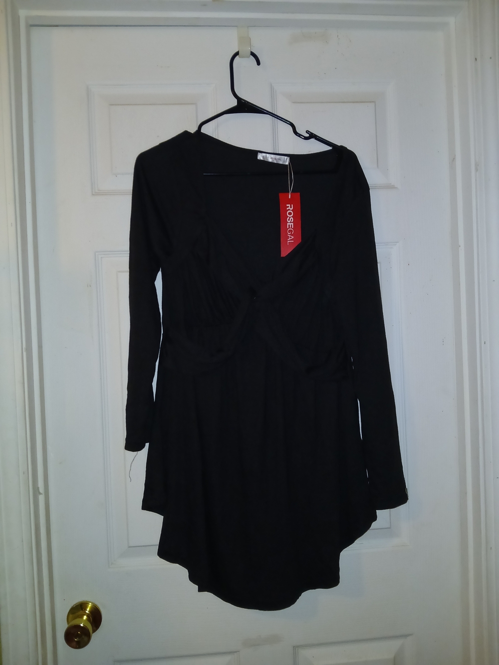 Rosegal Black Draped Long Sleeve Tunic Dress